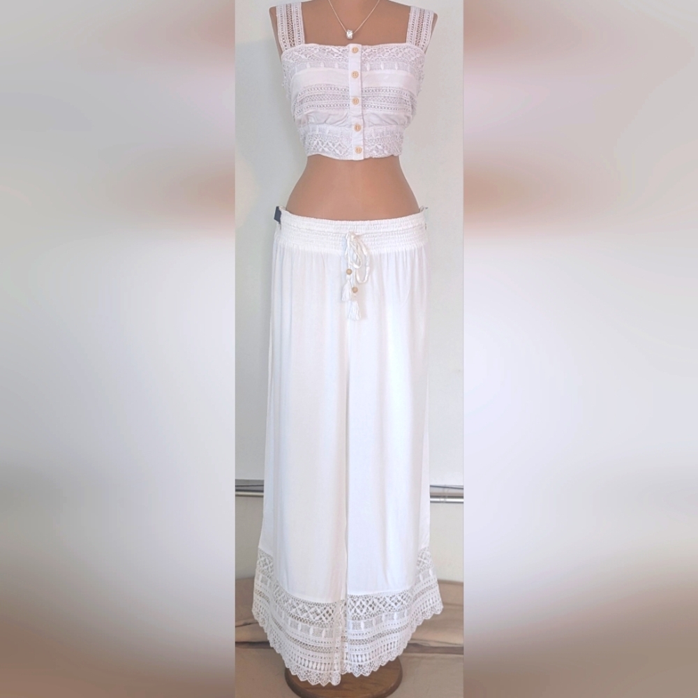 GOA beachwear, pants & top, by Japna, XL white, women's full set rare, boho